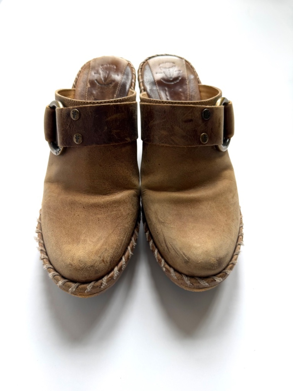 *RARE* FRYE Western Leather Clogs Mule Brass Ring Size 8 - Awesome Vintage!